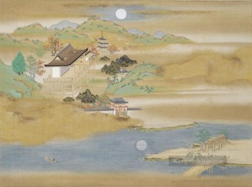 rund ums lagerfeuer Ölbilder verkaufen - Landschaft rund Ishiyama dera und See biwa Tosa Mitsuoki Japanisch